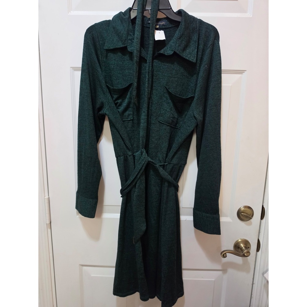 NWT Adrienne Vittadini Knit Button Front Belted Shirt Dress Green XL FLAW